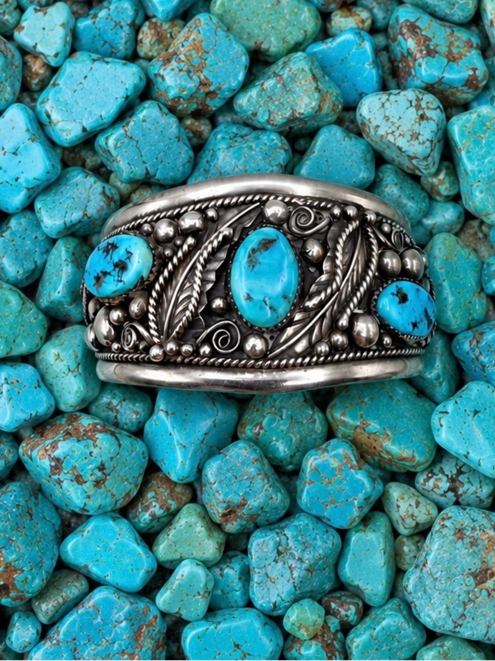 Kenneth Etsitty Navajo Native American Sterling Silver Turquoise Cuff Bracelet